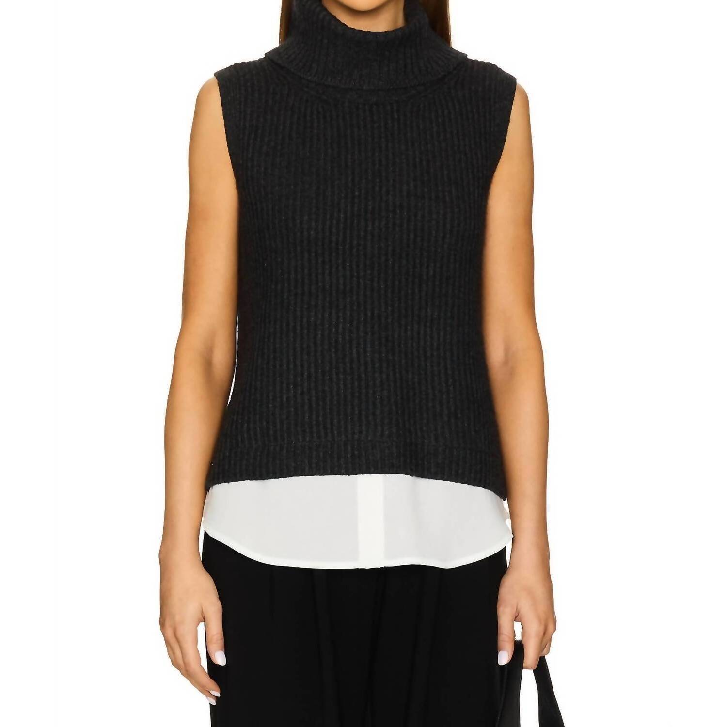 New Brochu Walker Archer Sleeveless Looker Top In Dark Charcoal Melange With Whi
